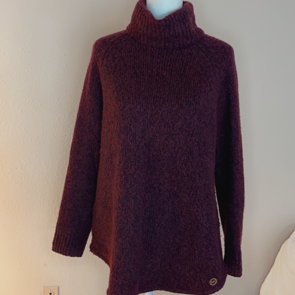 Michael Kors Oversized, Chunky-Knit Turtleneck in Burgundy